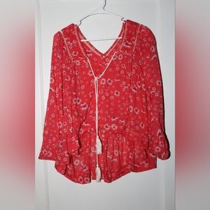 Free People Blouse Never A Dull Moment Boho Floral V Neck Women's L